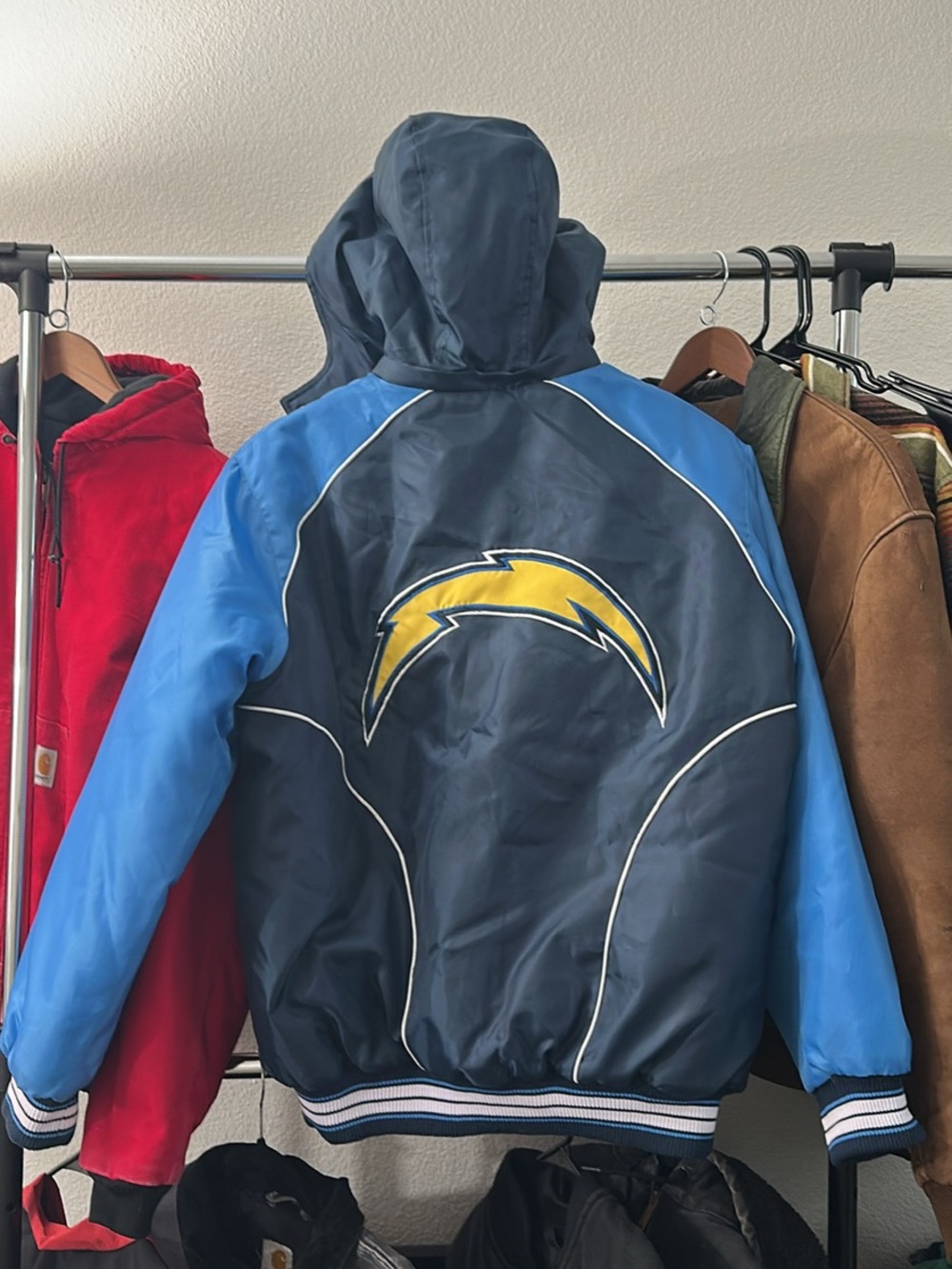Y2K Navy and powder blue San Diego chargers Satin puffer jacket